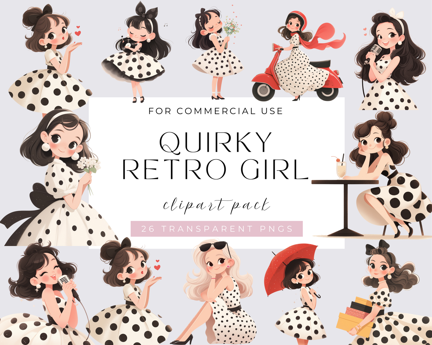 Quirky Retro Girl Clipart, Quirky Girl, Colorful girl, Commercial Use, Whimsical girl, Watercolor PNGs, Cute Girl, Download, Transparent