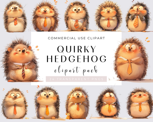 20 Quirky Hedgehog Clipart Bundle, Watercolor Hedgehog, Funny Hedgehog, Silly Hedgehog, Quirky Animals, PNG, Card Making, Wall Art