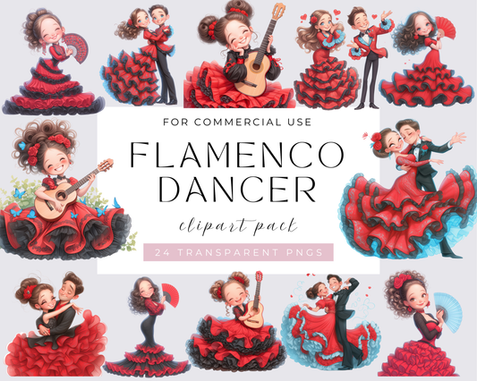 Flamenco dancer Clipart, 24 PNG Spain Watercolor, Festival, Flamenco dancing, Travel clipart, Spanish, Vacation, Quirky Girl, Transparent, Commercial