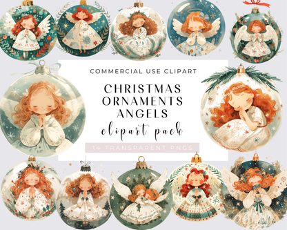 Christmas Ornament Angel, Vintage Christmas Angel Clipart - Antique Christmas Winter holiday Clipart PNGs, Christmas clipart, Commercial use