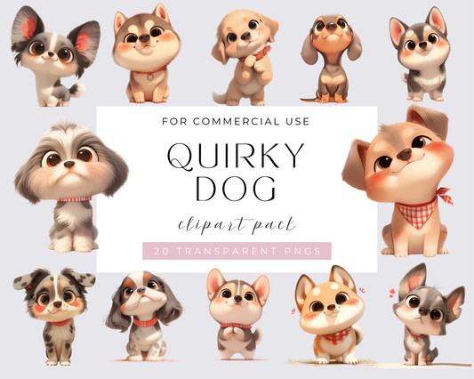 Quirky And Silly Dog PNG Clipart Bundle | 20 High Quality Images | Commercial Use | Digital Download | Junk Journal | Paper Craft