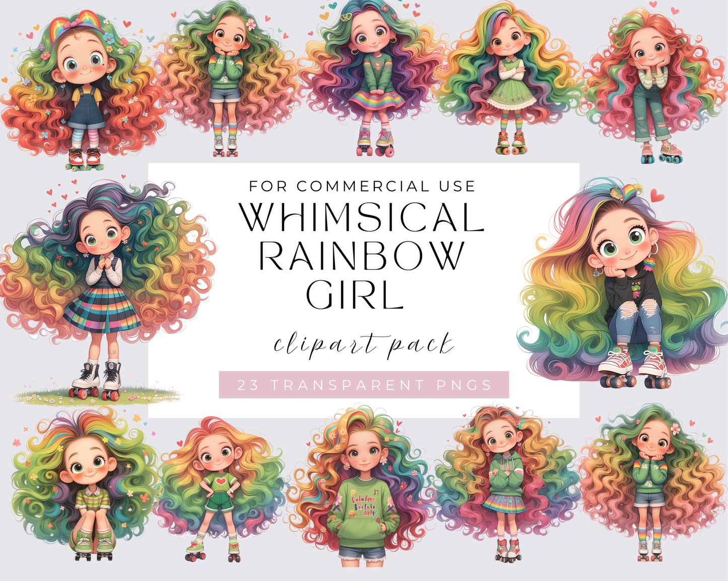 23 Watercolor Rainbow Girl, Quirky Girl Clipart, Girls Clipart Bundle, Happy Girl Collection, Cards, Invitations, Download