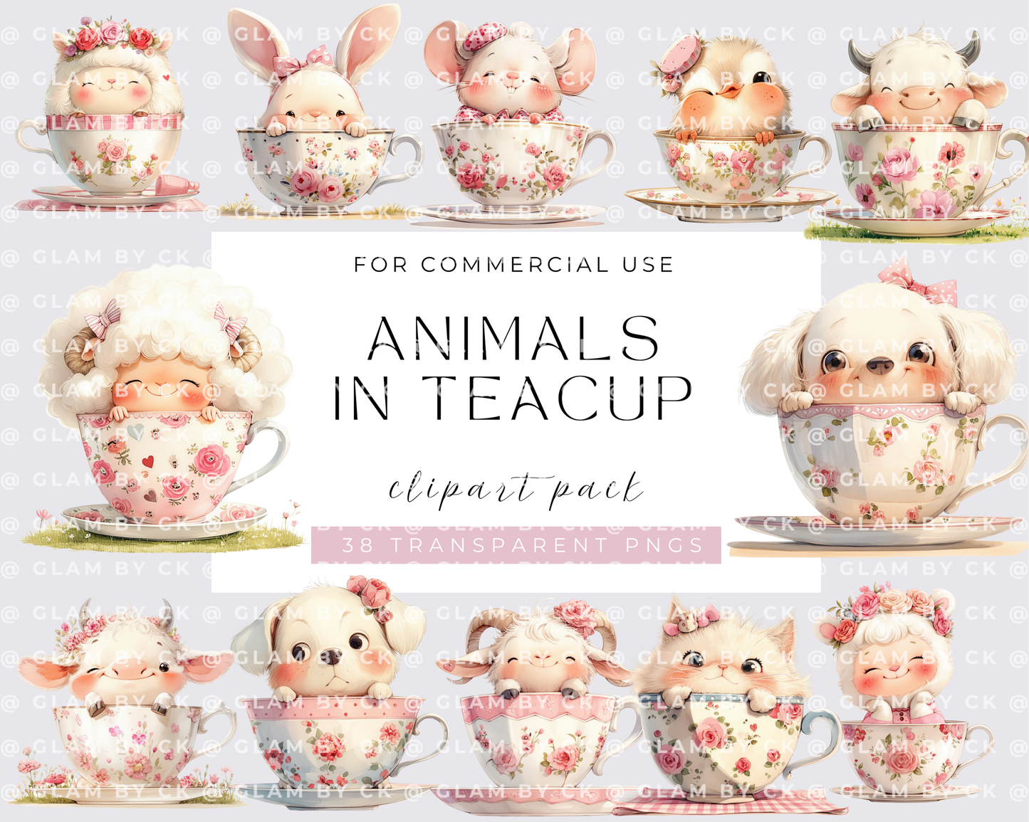 Animals in Teacup Clipart Bundle, Watercolor Animals, PNG, Card Making, Digital Paper Craft, Scrapbooking, Wall Art, Nursery, Animal