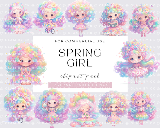 Spring Girl Clipart, Digital Download, PNG Files, Girls, Junk Journal, Scrapbooking, Card Making, Planner Graphics, Floral, Transparent