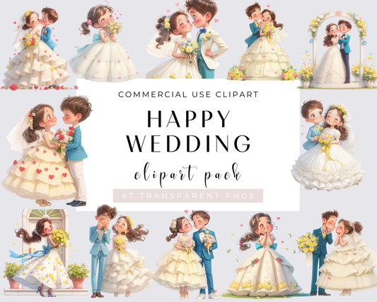 67 Happy Wedding Clipart, Bride and Groom Clipart, Wedding Day Clipart PNG, Marriage Clipart, Just Married Clipart, Watercolor wedding