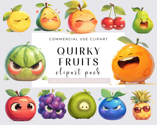 36 Watercolor Quirky Fruits PNG Clipart Bundle, Famer clipart, Fruits clipart, Fruits Illustrations | Commercial Use