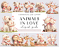 Watercolor Animals in love Clipart, 34 PNG Animals Clipart, Cute Baby Animals Bundle, Nursery Animals, Commercial Use