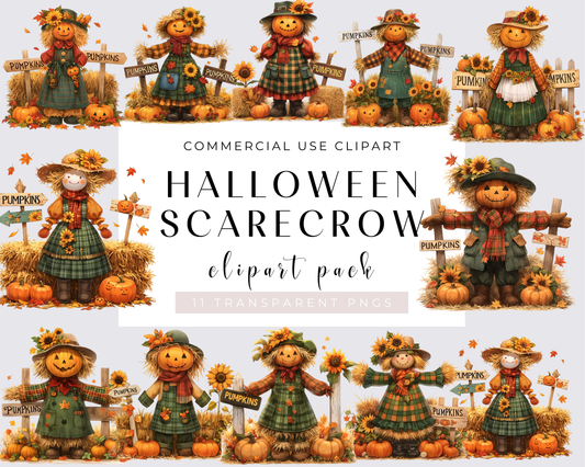 Halloween Scarecrow Clipart, Hello Autumn clipart, Pumpkins clipart, 11 Fall images, Halloween, Scarecrow illustration, Download