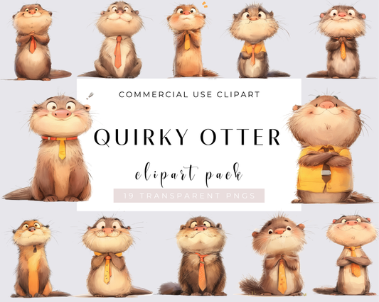 19 Quirky Otter Clipart Bundle, Watercolor Otter, Funny Otter, Silly Otter, Quirky Animals, PNG, Card Making, Wall Art