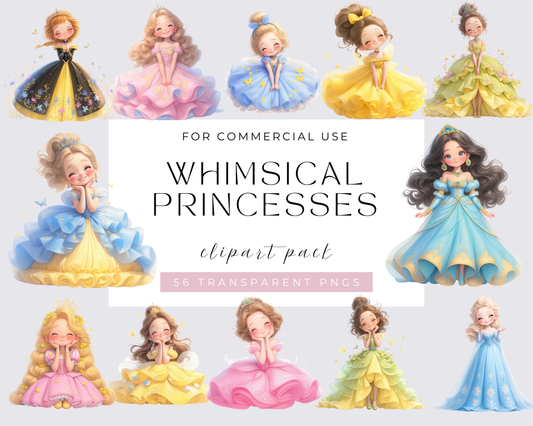 Watercolor Princess Clipart, Princess clipart, Fairy Tale Princess, Glass, Castle, Pumpkin Carriage PNG, Watercolor, Planner Fabric POD Supplies