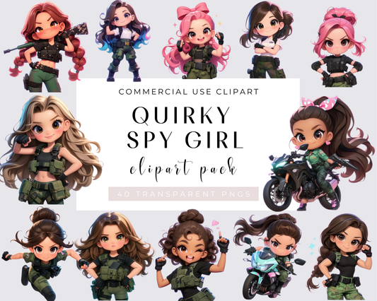 Quirky Spy Girl Clipart, Quirky Girl, Colorful girl, Commercial Use, Whimsical girl, Watercolor PNGs, Summer Girl, Download, Transparent