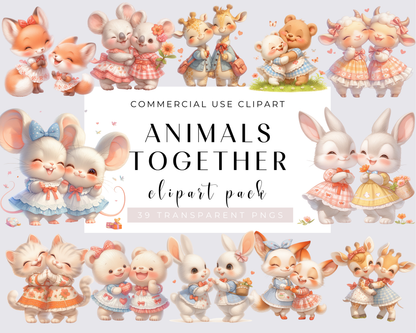 Watercolor Animals together Clipart, 39 PNG Animals Clipart, Cute Baby Animals Bundle, Nursery Animals, Commercial Use, Download