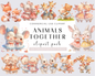 Watercolor Animals together Clipart, 39 PNG Animals Clipart, Cute Baby Animals Bundle, Nursery Animals, Commercial Use, Download