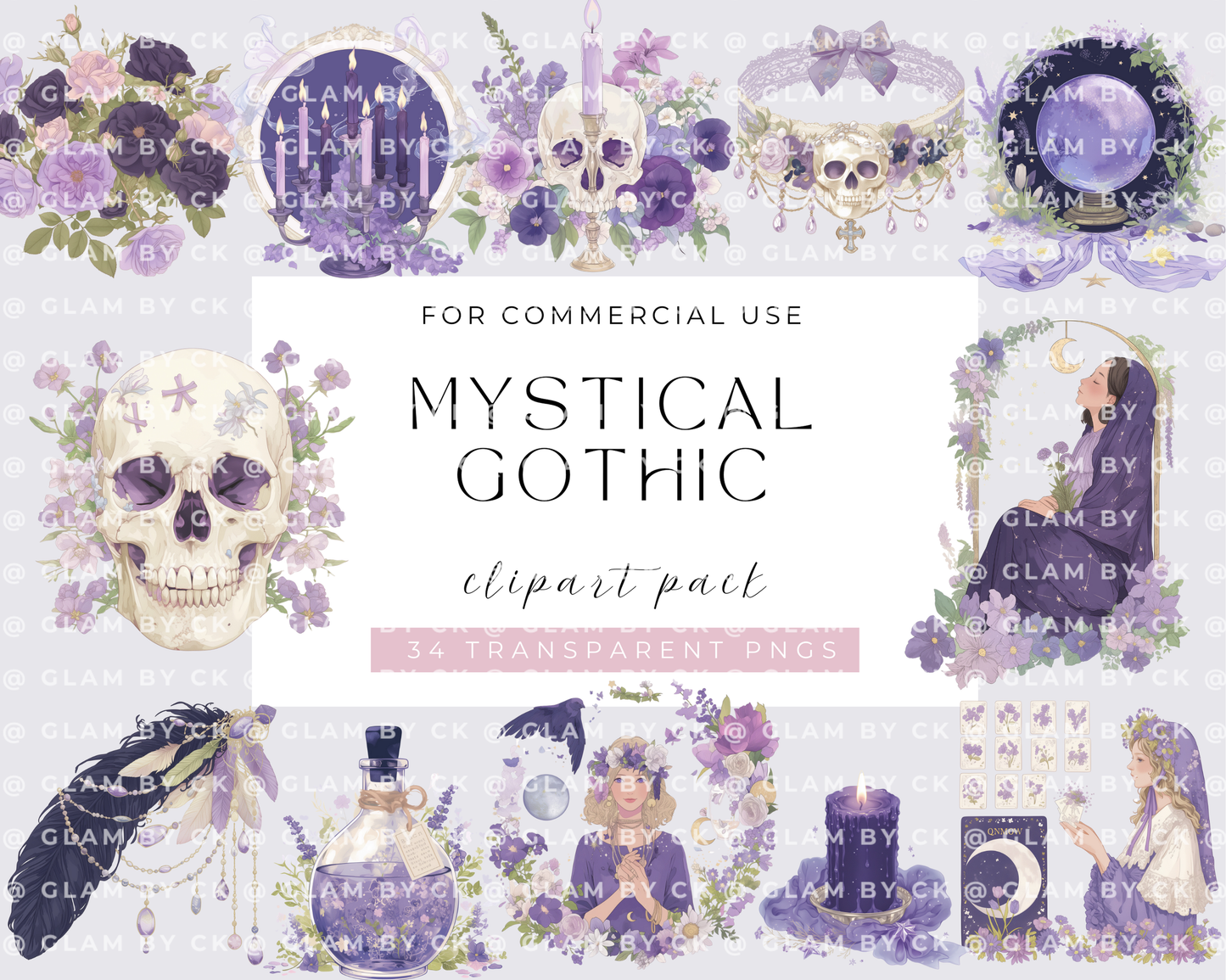 Watercolor Mystical Gothic Floral Clipart, Magical Gothic Flowers Clip Art, Dark Fairytale Fantasy PNG Digital Image Downloads, Transparent