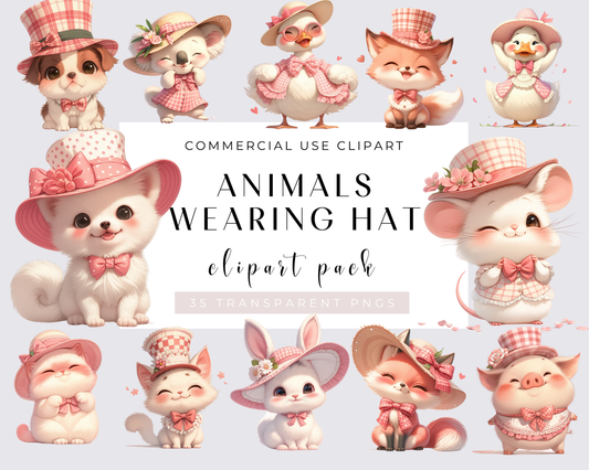 Watercolor Animals wearing Hat Clipart, PNG Animals Clipart, Cute Baby Animals Bundle, Nursery Animals, Commercial use