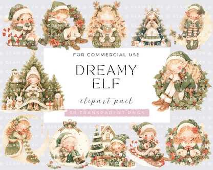 Dreamy Elf Christmas Clipart, Elf for Christmas, Decor | PNG Bundle | Digital Download | Reindeer X-mas PNG