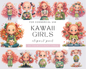 30 Whimsical Kawaii Girls, Funny girl, Quirky girl, Comic girl, Cute girl, Watercolor PNGs, Instant Download, Transparent background