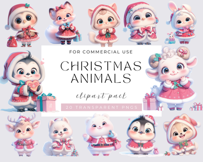 Christmas Animals 20 PNG Clipart Bundle Whimsical Animal, Quirky Animals, Christmas graphics, Xmas illustration, Commercial use, Download