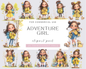 25 Adventure Girl Clipart, Watercolor Traveller, Bundle, Summer Travel, Travel Essentials, World adventure illustration