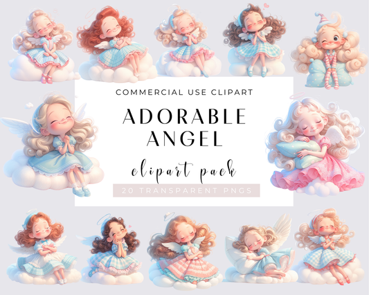 Watercolor Adorable Angels Clipart, 20 PNG Angels Clipart, Cute Angels Bundle, Nursery clipart, Cloud nine, Commercial Use