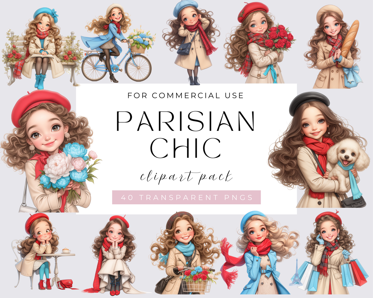 40 Parisian Chic Clipart, Parisian Girl Clipart, Paris Clipart PNG, Paris romance Clipart, Fashion Clipart