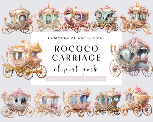 Watercolor Rococo carriage Clipart, Magical, Princess, Royal, Victorian, PNG Graphics, Download, Transparent