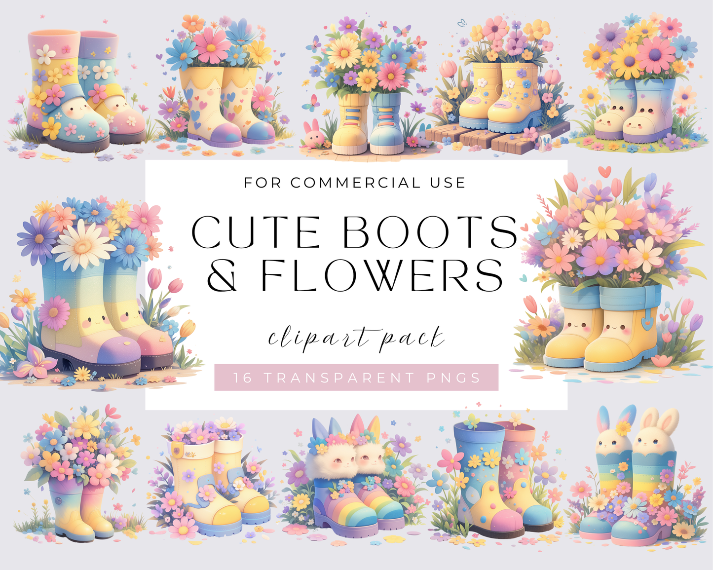 16 PNGs Watercolor Cute Boots and Flowers Clipart, Rainbow Boots and Flowers Clip Art, Fantasy PNG Digital Image Downloads, Transparent