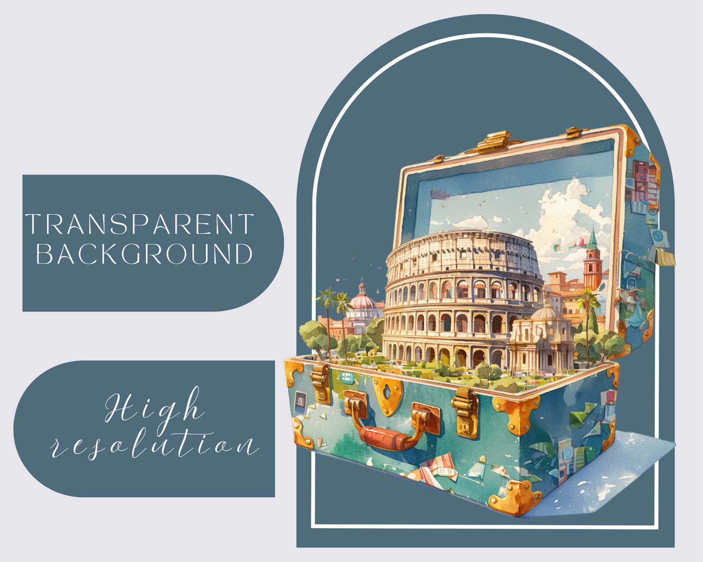 25 Watercolor Landmarks in Suitcase PNG Clipart Bundle, Popular Landmarks Clipart, Eiffel Tower, Taj Mahal, Statue of Liberty, Colosseum Illustrations