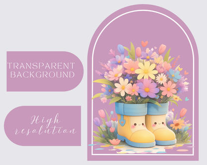 16 PNGs Watercolor Cute Boots and Flowers Clipart, Rainbow Boots and Flowers Clip Art, Fantasy PNG Digital Image Downloads, Transparent