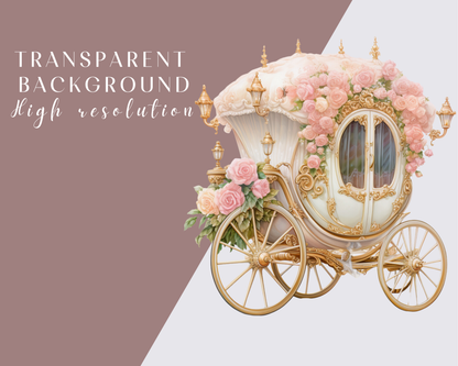 Watercolor Rococo carriage Clipart, Magical, Princess, Royal, Victorian, PNG Graphics, Download, Transparent