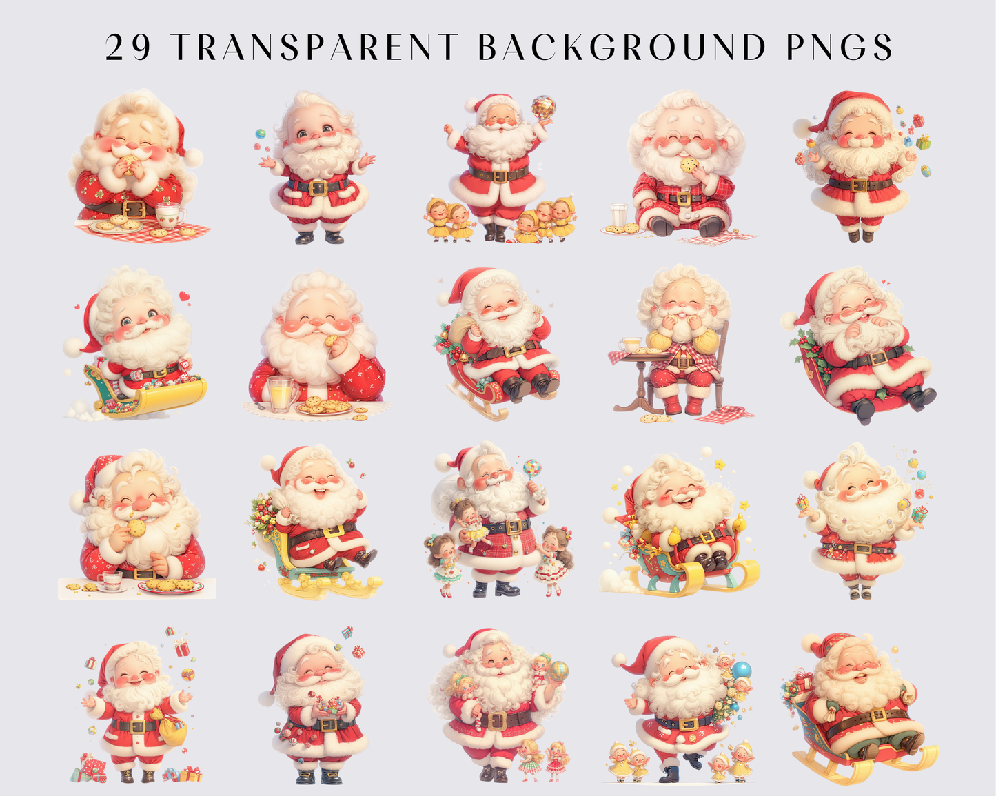 29 Quirky Santa Clipart, Santa Claus Art for Christmas Crafts and Decor | PNG Bundle | Digital Download | Sublimation Pack of Kawaii