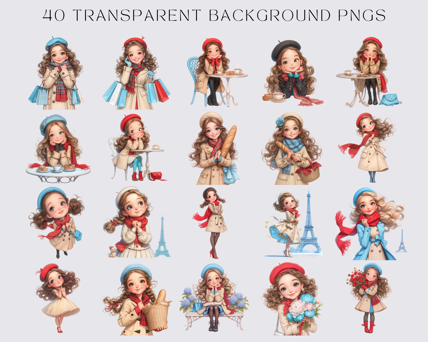 40 Parisian Chic Clipart, Parisian Girl Clipart, Paris Clipart PNG, Paris romance Clipart, Fashion Clipart