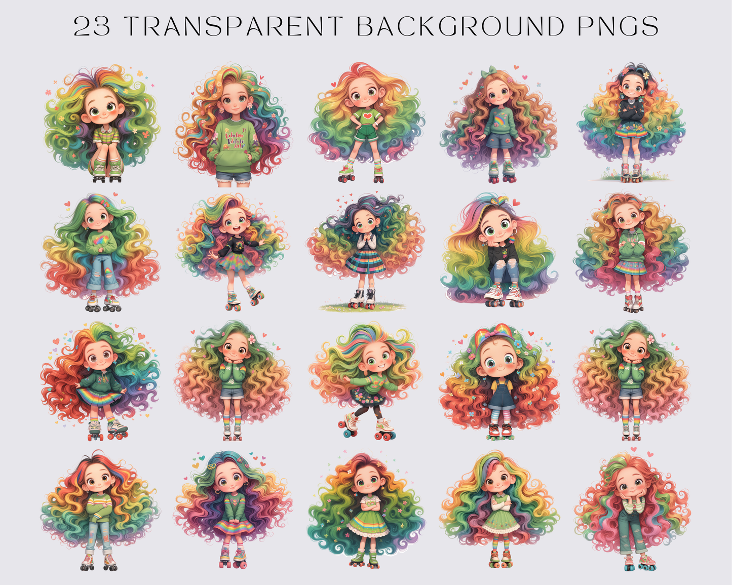 23 Watercolor Rainbow Girl, Quirky Girl Clipart, Girls Clipart Bundle, Happy Girl Collection, Cards, Invitations, Download