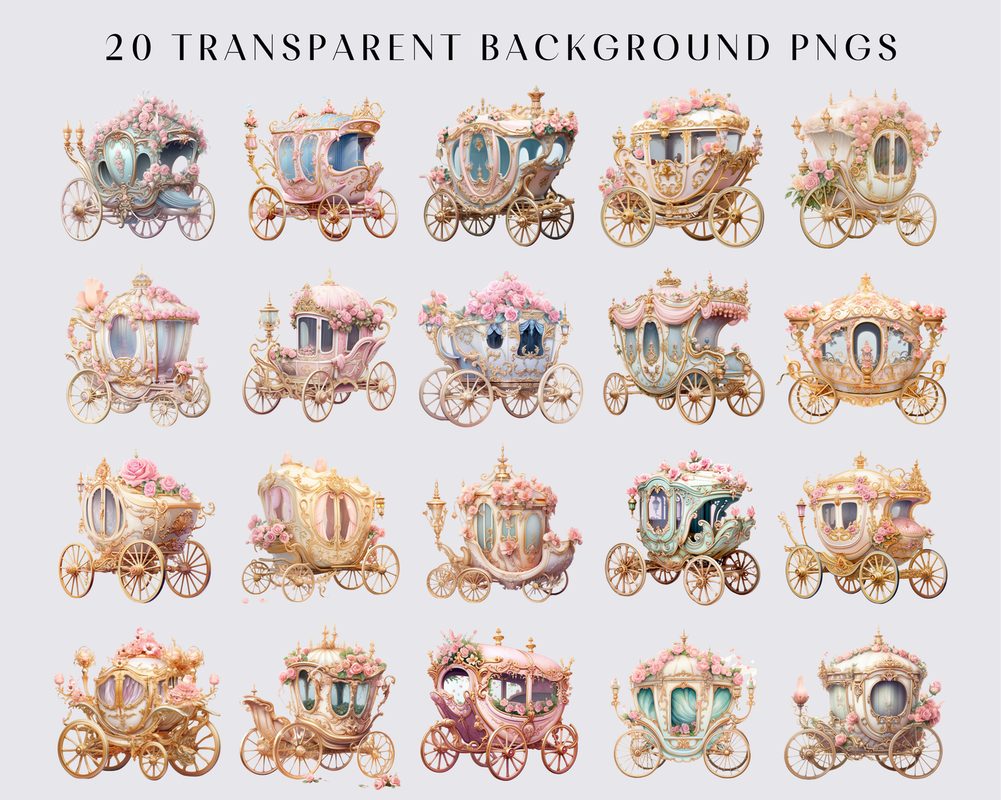 Watercolor Rococo carriage Clipart, Magical, Princess, Royal, Victorian, PNG Graphics, Download, Transparent