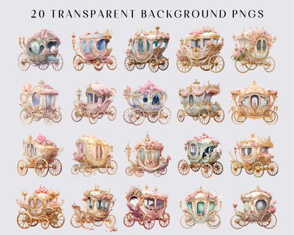 Watercolor Rococo carriage Clipart, Magical, Princess, Royal, Victorian, PNG Graphics, Download, Transparent