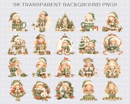 Dreamy Elf Christmas Clipart, Elf for Christmas, Decor | PNG Bundle | Digital Download | Reindeer X-mas PNG