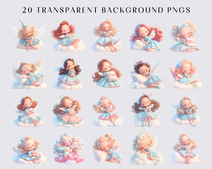 Watercolor Adorable Angels Clipart, 20 PNG Angels Clipart, Cute Angels Bundle, Nursery clipart, Cloud nine, Commercial Use