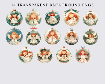 Christmas Ornament Angel, Vintage Christmas Angel Clipart - Antique Christmas Winter holiday Clipart PNGs, Christmas clipart, Commercial use