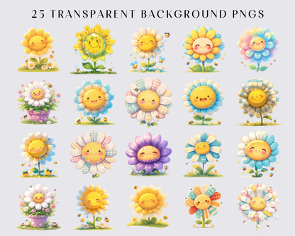 25 Watercolor Quirky Daisy PNG Clipart Bundle, Flower clipart, Quirky clipart, Flowers Illustrations | Commercial Use