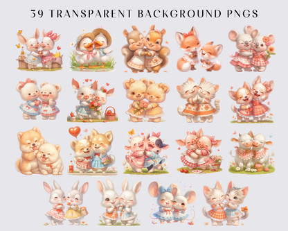 Watercolor Animals together Clipart, 39 PNG Animals Clipart, Cute Baby Animals Bundle, Nursery Animals, Commercial Use, Download