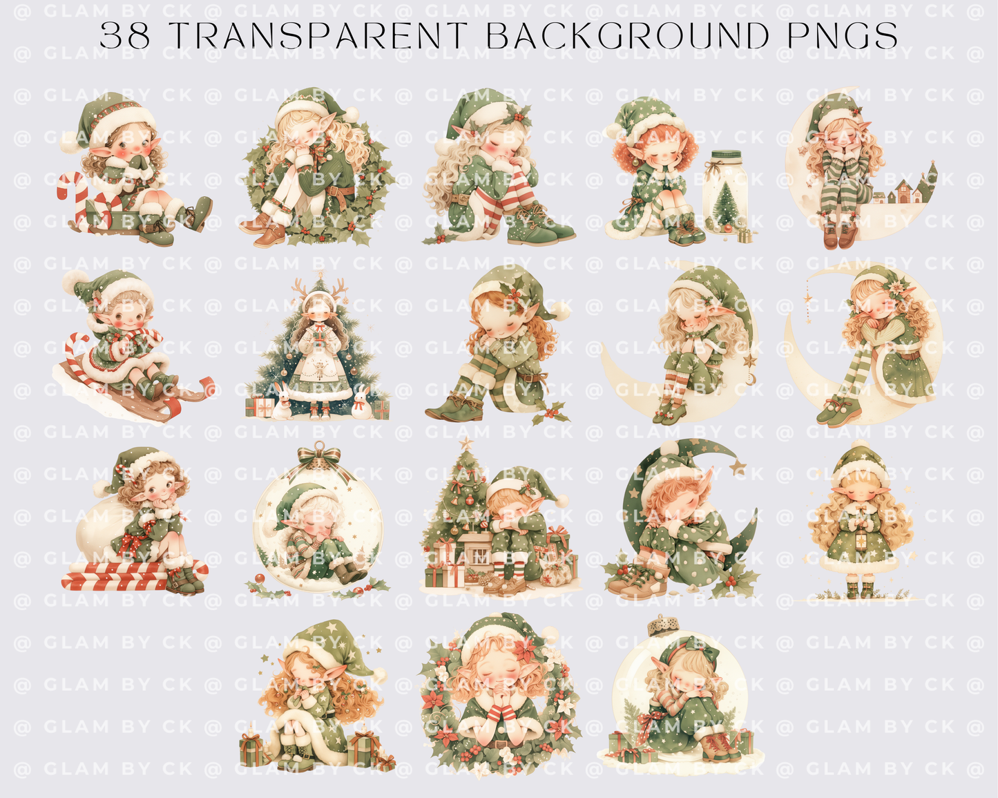 Dreamy Elf Christmas Clipart, Elf for Christmas, Decor | PNG Bundle | Digital Download | Reindeer X-mas PNG