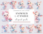 20 Animals and Candles Clipart Collection, Quirky Animal, Whimsical animal Clipart PNG, Watercolor, Commercial Use, Scrapbooking, Card Making