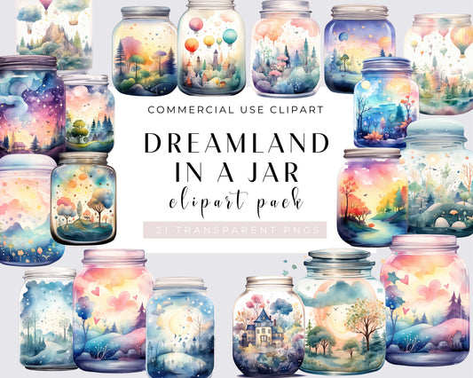 Dreamland in a Jar, Flowers, Balloons, Birds, Greenery, Castle, PNG files, Watercolor Bundle, Digital Download, Transparent Background