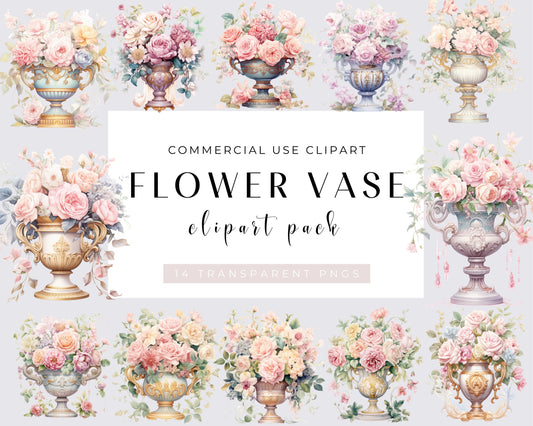 Watercolor Floral Vases Clipart, Floral Vases Clipart, Stickers Clipart, Flower Vases, Scrapbooking Clipart, Vases Clipart, Premade Clipart