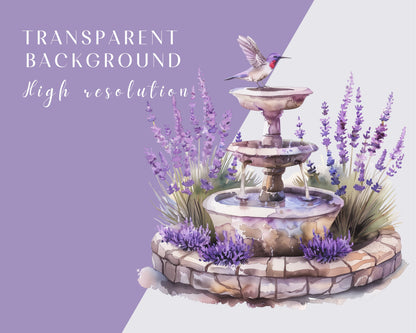 Watercolor Lavender Garden Clipart | Provence floral spring, Romance, 35 PNGs, Instant download, Transparent Background, Commercial use