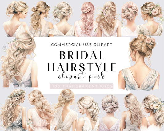 Bride Hairstyle Clipart, Bridal Wavy Hair, Straight Hair, Women hairstyles, 100 PNGs, DIY Clipart, Transparent, Commercial Use