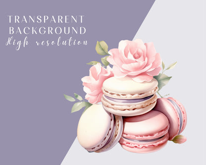 French Macarons Watercolor Clipart Bundle, Pastel, 22 PNG Gourmet Macarons Images, Delicate Dessert, Instant Download, Commercial Use