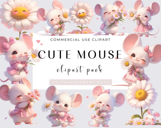 Watercolor Cute Baby Mouse Clipart Bundle, Baby, 14 Transparent PNG, Nursery, Baby Shower, Printable, Scrapbooking, Crafts