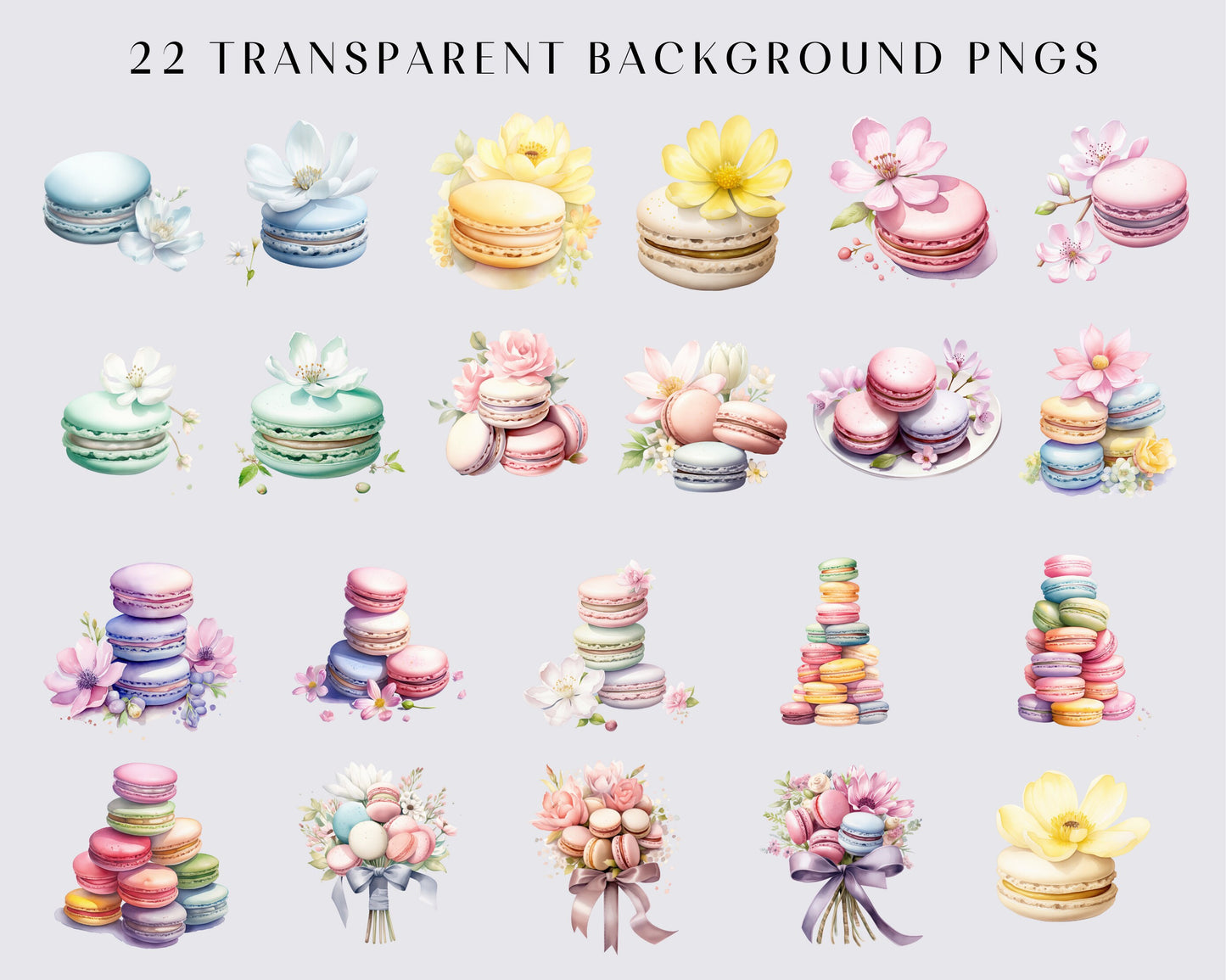 French Macarons Watercolor Clipart Bundle, Pastel, 22 PNG Gourmet Macarons Images, Delicate Dessert, Instant Download, Commercial Use