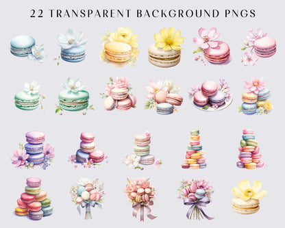 French Macarons Watercolor Clipart Bundle, Pastel, 22 PNG Gourmet Macarons Images, Delicate Dessert, Instant Download, Commercial Use